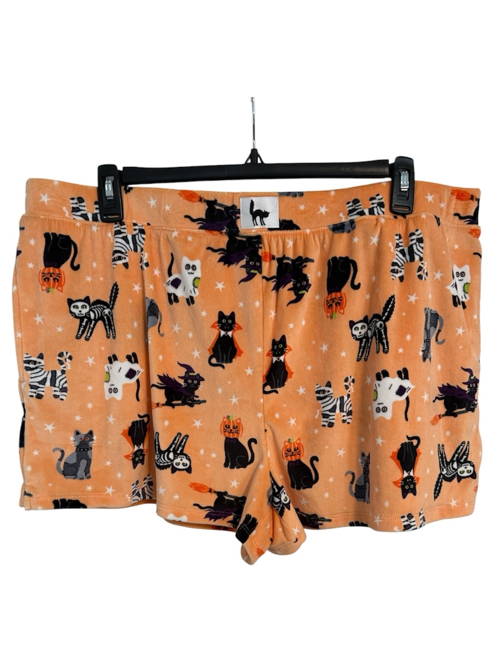 Way to Celebrate! Orange and Black Halloween Cat Fuzzy Shorts